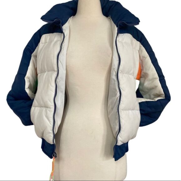 EPIC Vintage 1970s Rainbow Striped Down Puffer Coat Jacket - Picture 4 of 16